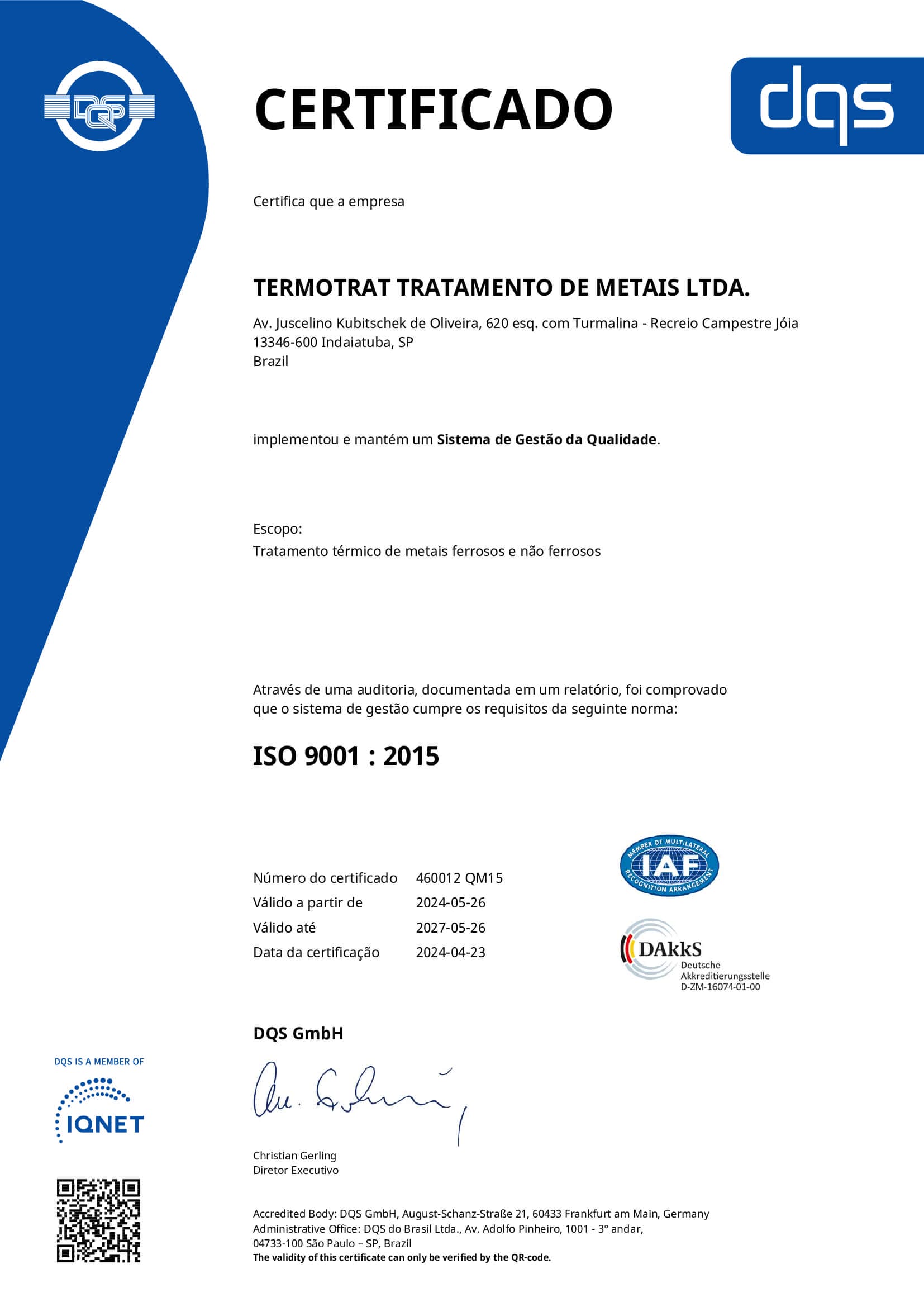 Certificado ISO 9001 2015